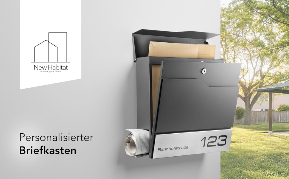 Поштовий ящик настінний Modern Manhattan антрацит RAL 7016 з газетницею та гравіюванням (без гравіювання). Нержавіюча сталь, стійкий до УФ-випромінювання