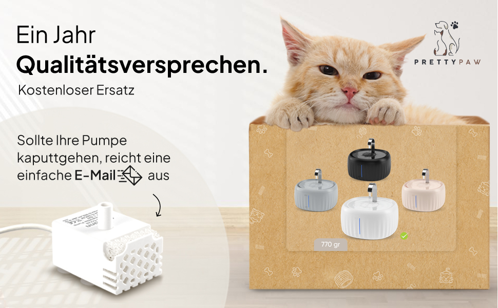 PrettyPaw фонтанчик для котів Aqua Flow Pro (білий) – тихий, BPA-free, 3л з LED та фільтром з активованого вугілля