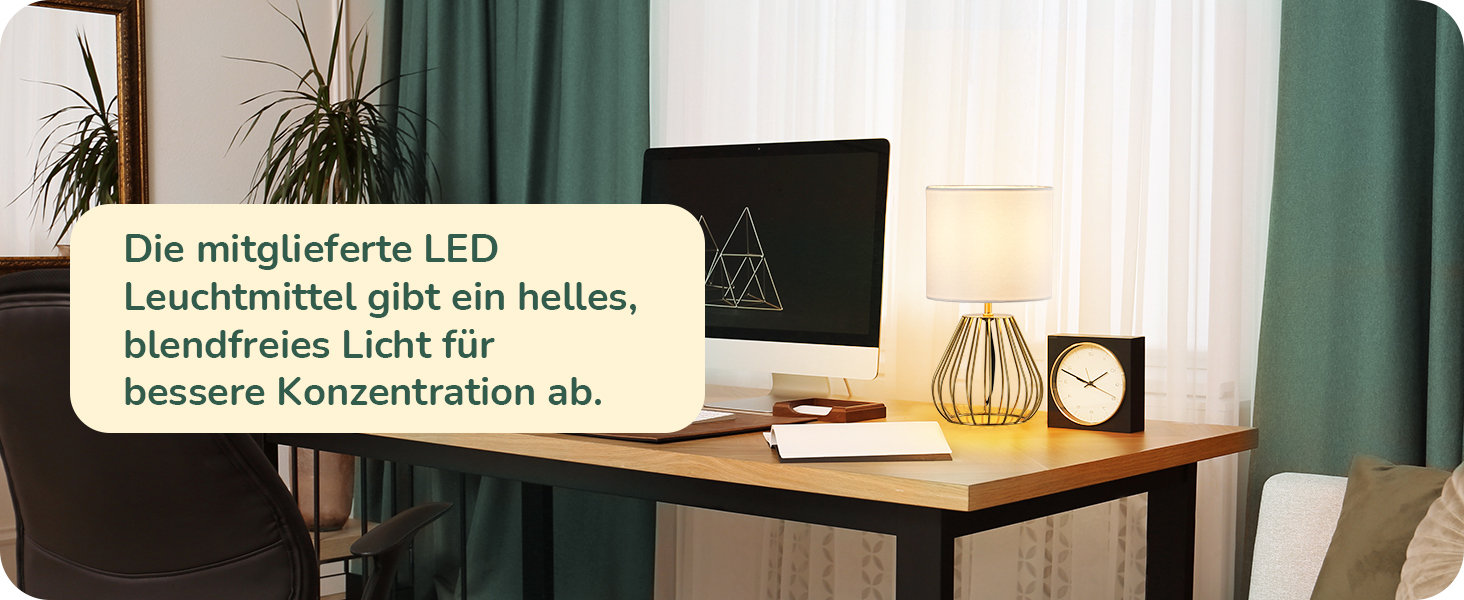 EDISHINE Настільна лампа, сучасний дизайн, індустріальний стиль, Е14 цоколь, вінтажна, для спальні/вітальні, бежево-чорна (льон + золото)