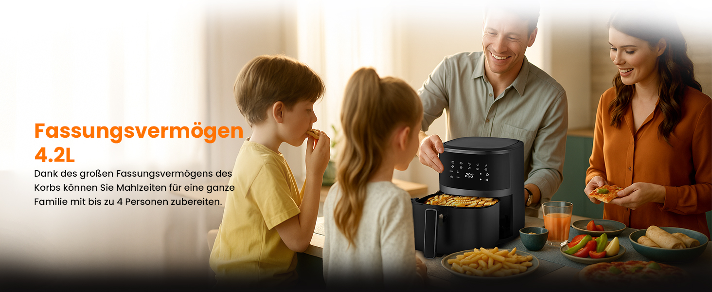 Аерофритюрниця Extralink 4.2L, 1400W з 10 функціями приготування, LED-сенсорний екран, економія енергії, 90% менше жиру