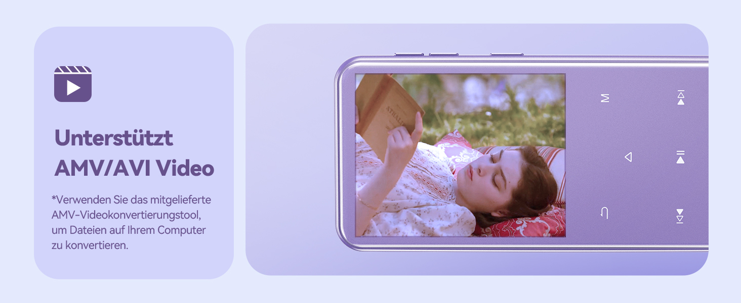 MP3 плеєр AGPTEK 64GB з Bluetooth 5.3, TFT-дисплеєм, FM-радіо та підтримкою до 128GB, фіолетовий