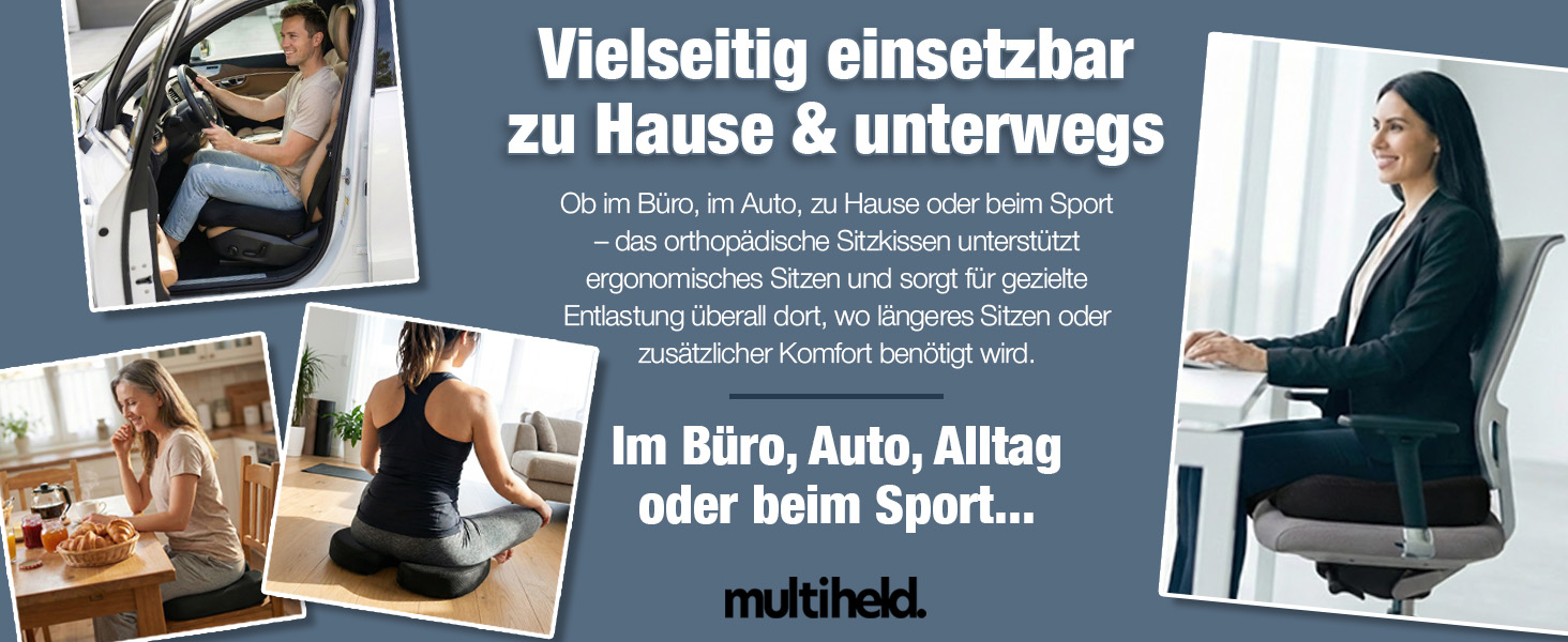 Ортопедична подушка для сидіння Steißbein з Memory Foam, 3 ступені жорсткості. Для офісного крісла, авто, дому. Розвантаження при тривалому сидінні. Чорний, 60-90 кг.