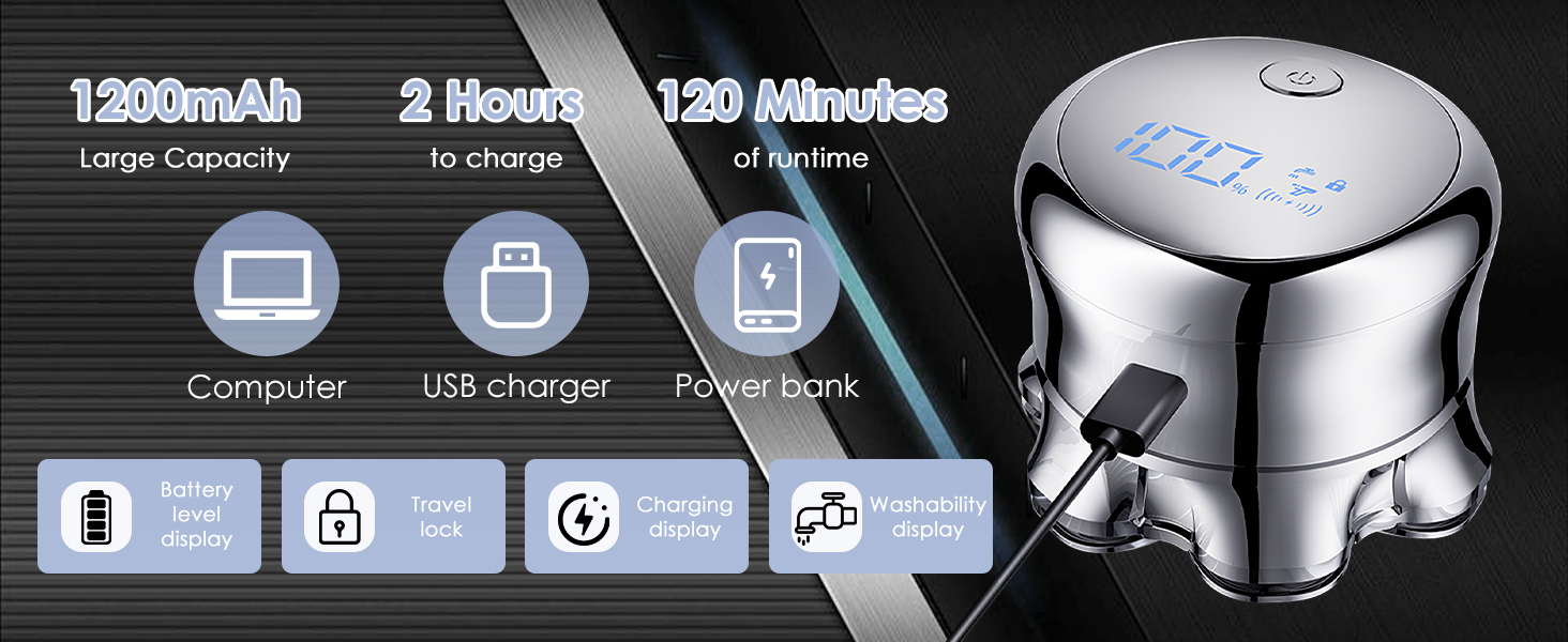 Електрична бритва чоловіча 7D Glatzen з плаваючою головкою, LED-дисплеєм, 2 режимами, Type-C зарядка, срібляста