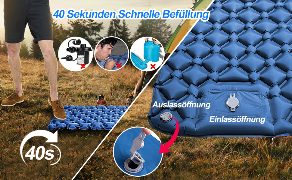 Isomatte HVIERO самонадувна, туристична, для кемпінгу, ультралегка, блакитна