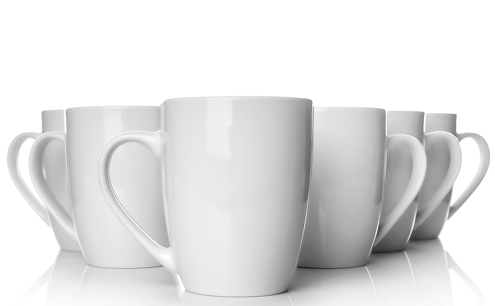 Набір кавових чашок BigDean 6 шт. 300 мл з якісного фарфору, білі, з ручкою, для розмальовування, стійкі до подряпин та ударів, придатні для миття в посудомийній машині