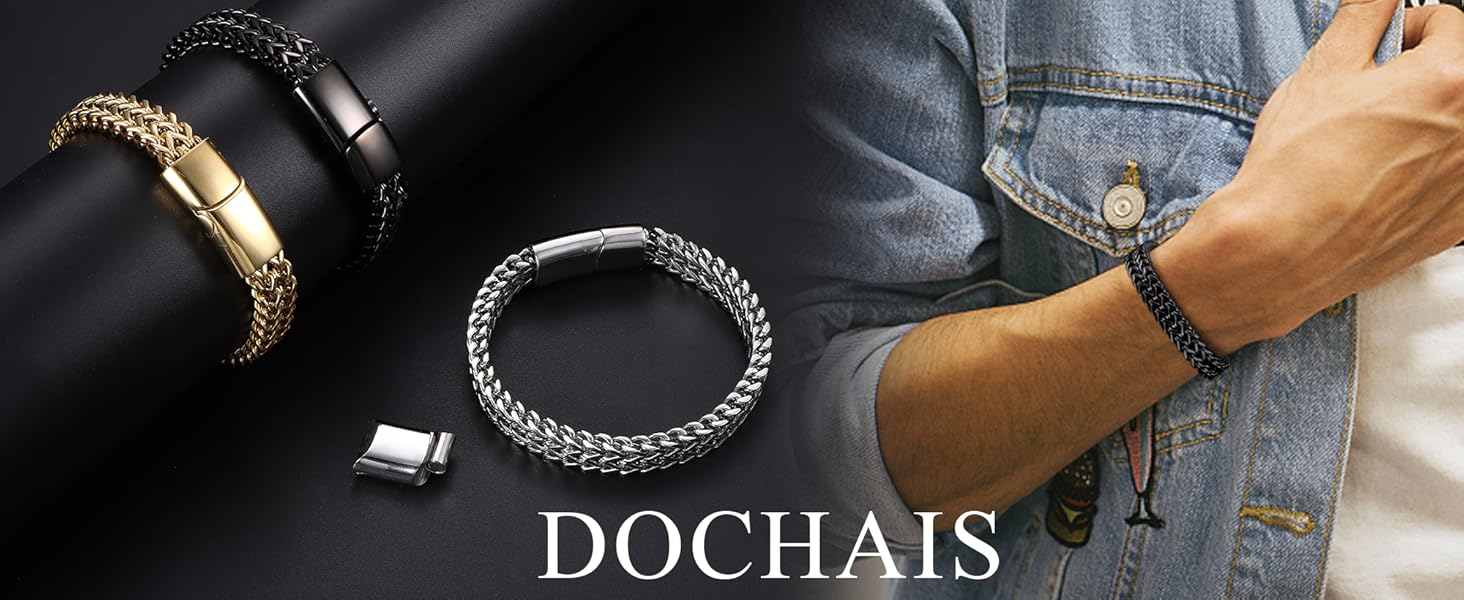 Чоловічий браслет Dochais з нержавіючої сталі, магнітна застібка, ланцюжок Franco, чорний, срібний та золотий, 10 мм, 22.5 см