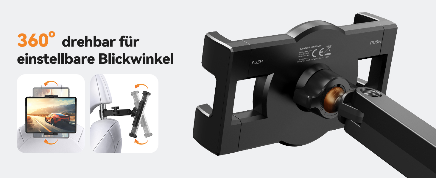 Тримач для планшета в авто TECKNET: універсальний, 360° обертання, для iPad, iPhone, Galaxy Tab, Switch (4.7-12.9