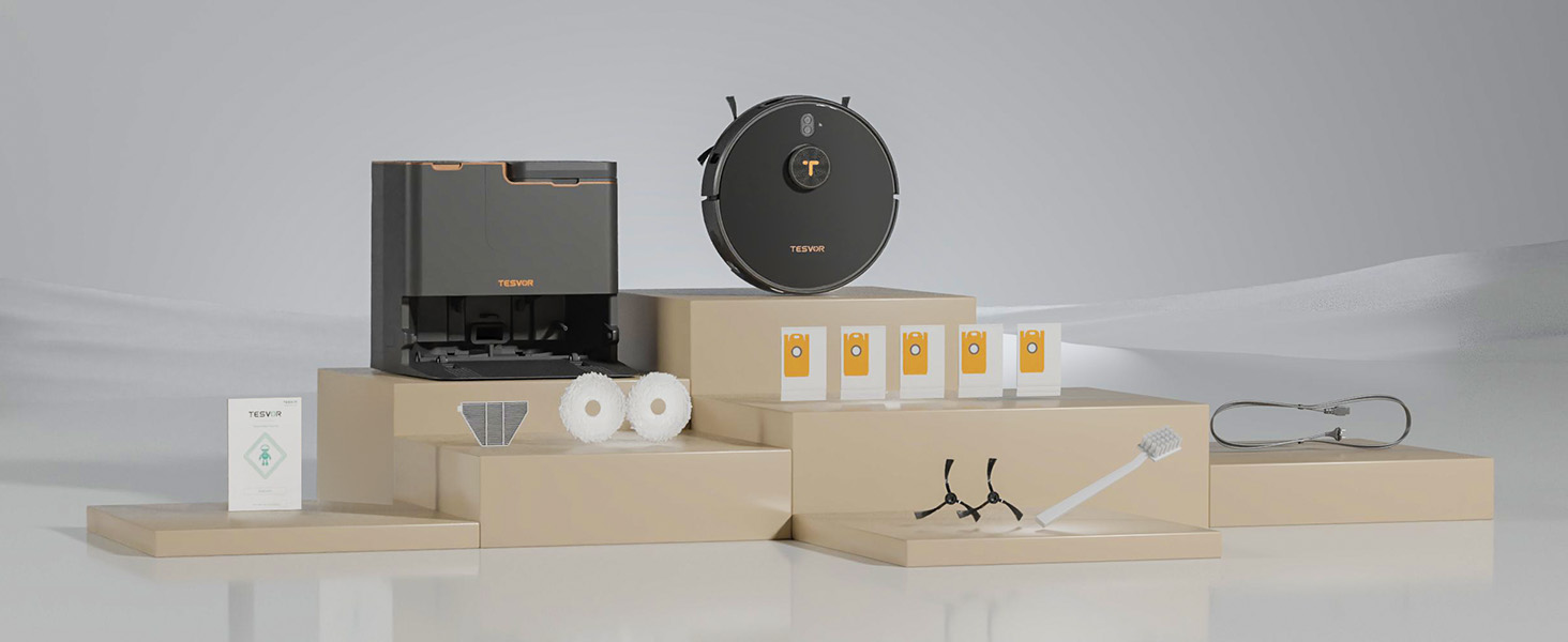 Робот-пилосос Tesvor S8MAX 3-в-1 з функцією миття, 8000Pa, LiDAR-навігація, 240 хв роботи, керування через додаток/Alexa, самостійна станція очищення 2.5л для великих приміщень з тваринами (X8 Ultra)