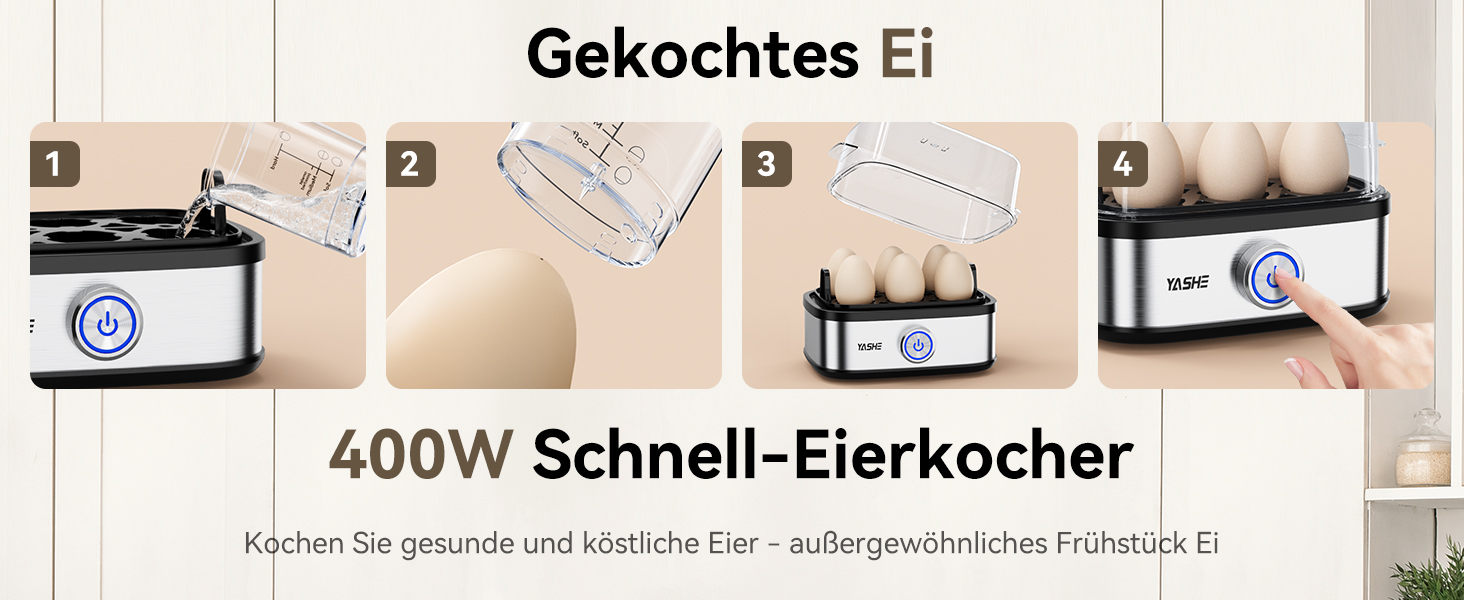 Електричний яйцеварка YASHE з нержавіючої сталі, 400W, 6 яєць, багатофункціональний, з індикатором, звуковий сигнал