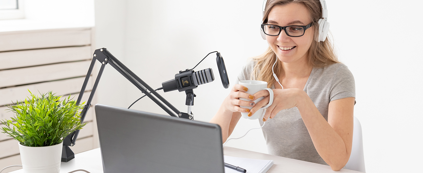 USB мікрофон TONOR TC30 з підставкою, поп-фільтром та мікрофонною павутиною для стримінгу, подкастингу та запису голосу. Сумісний з ПК та ноутбуком