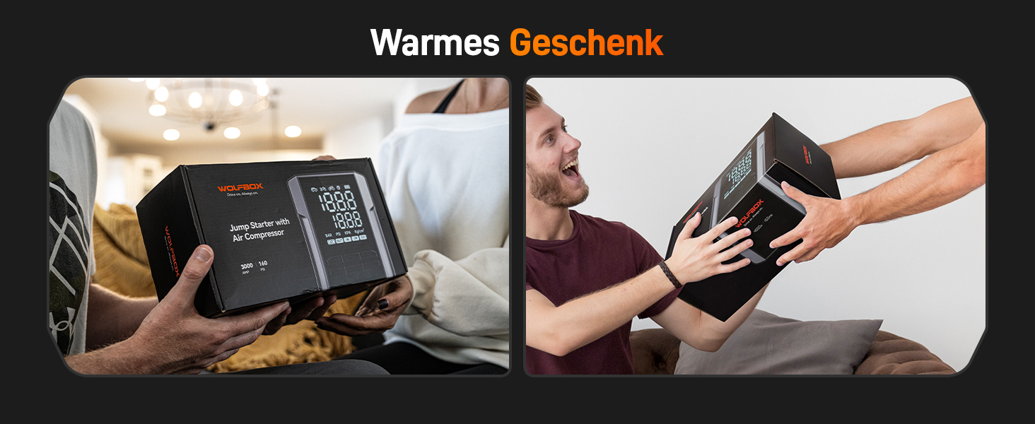 WOLFBOX 4000A: Портативний пусковий пристрій з компресором 160PSI, 12V, 65W, 88.8Wh для бензинових/дизельних двигунів, LED-ліхтар, кабелі для підключення