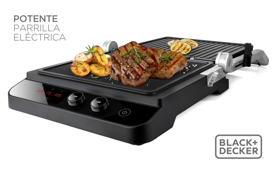 Електричний гриль та контактний гриль Black+Decker BXGR2200E 2200W - 2 у 1, LCD-дисплей, 29x26 см