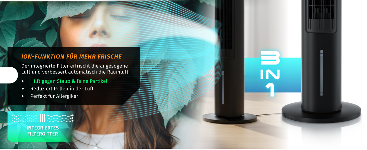 Вентилятор з водяним охолодженням Brandson ECO Design – тихий DC мотор, 9 швидкостей, таймер, іонізація, пульт керування (чорний)