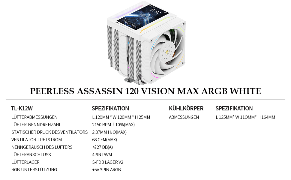 Кулер для процесора Thermalright Peerless Assassin 120 VISION MAX ARGB Black, з 2 вентиляторами TL-K12 PWM та 5