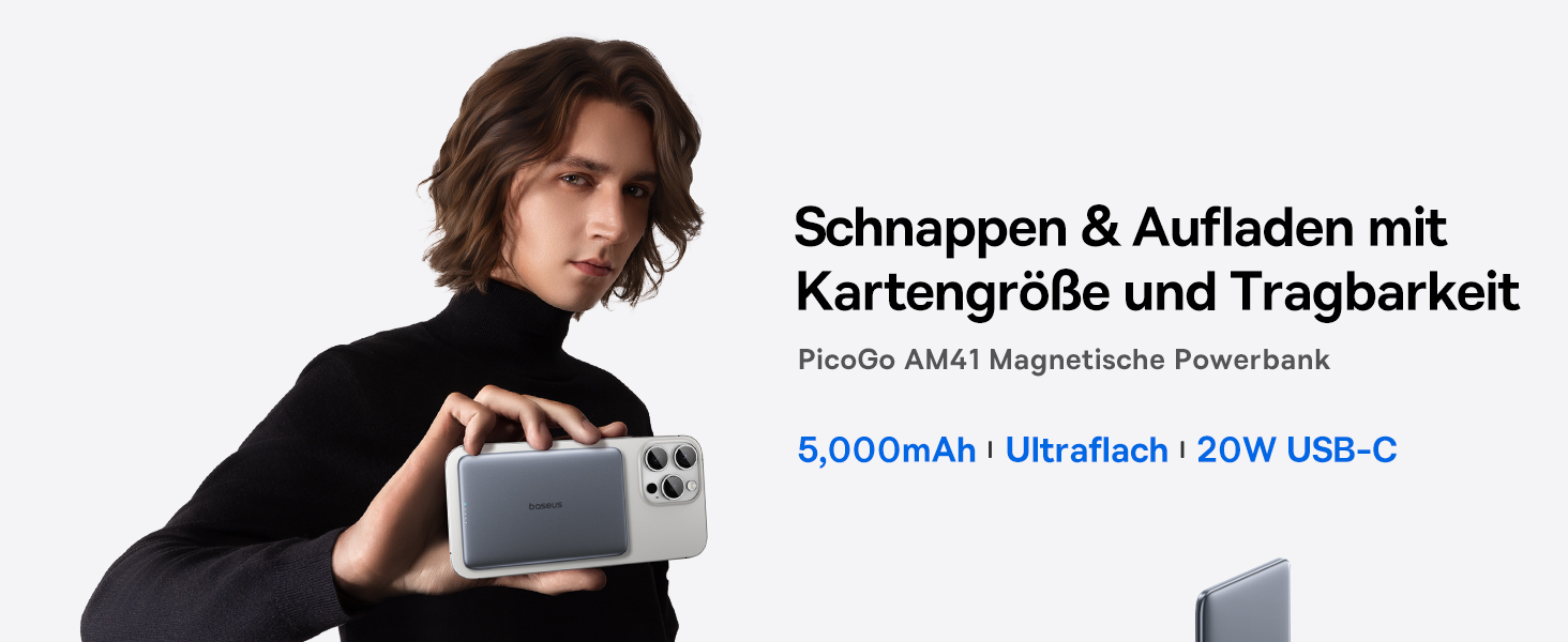 Power Bank Baseus Picogo AM41: 5000mAh, Magsafe, PD 20W, бездротова зарядка, USB-C, для iPhone 17/16/15/14/13/12, Space Grey