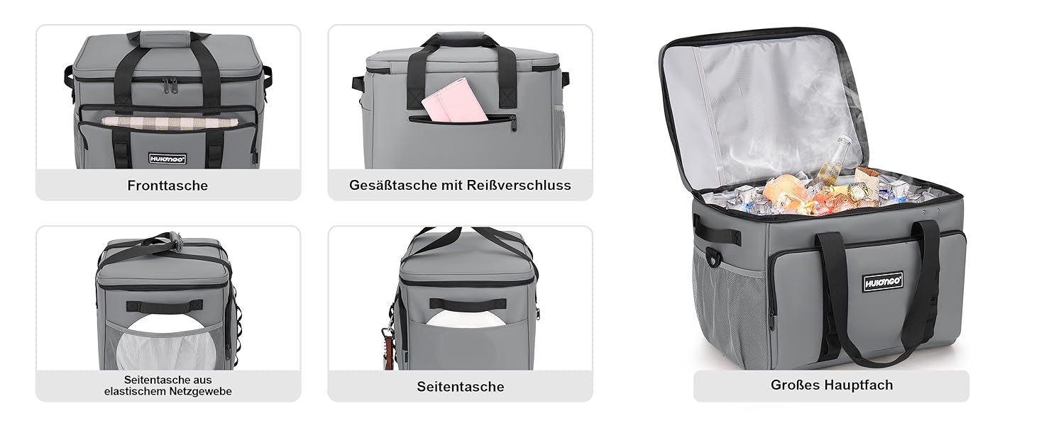 Термосумка велика 30л, водонепроникна, для пікніків, барбекю, пляжу, кемпінгу (сіра)