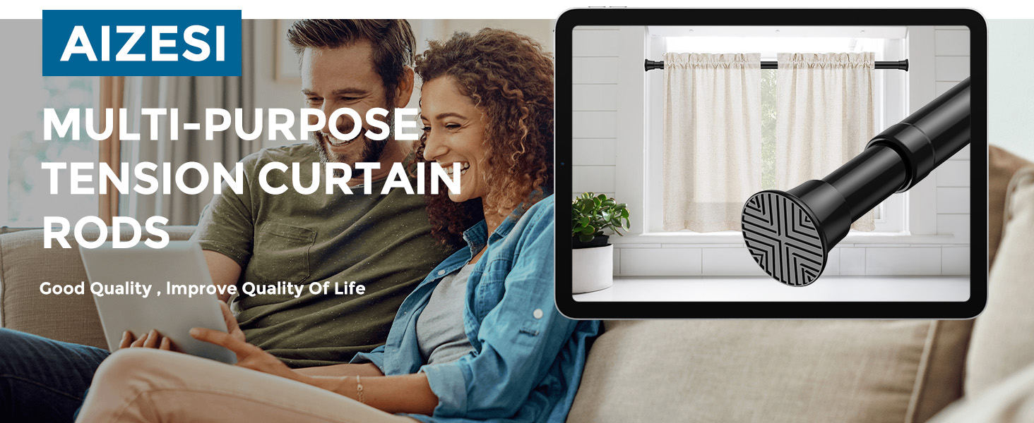 Штанга для душу AIZESI без свердління, 60-120 см, чорна, телескопічна, для вікна, шафи, ванної кімнати