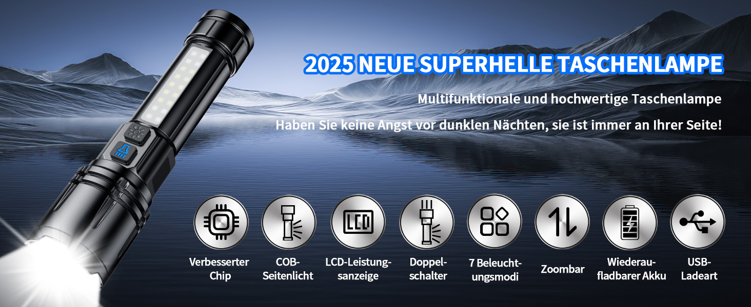 Ліхтар Shadowhawk XHM90.2: Потужний LED ліхтар з LCD дисплеєм, COB бічне світло, 7 режимів, 500000 люмен, тактичний, для кемпінгу та активного відпочинку, чорний