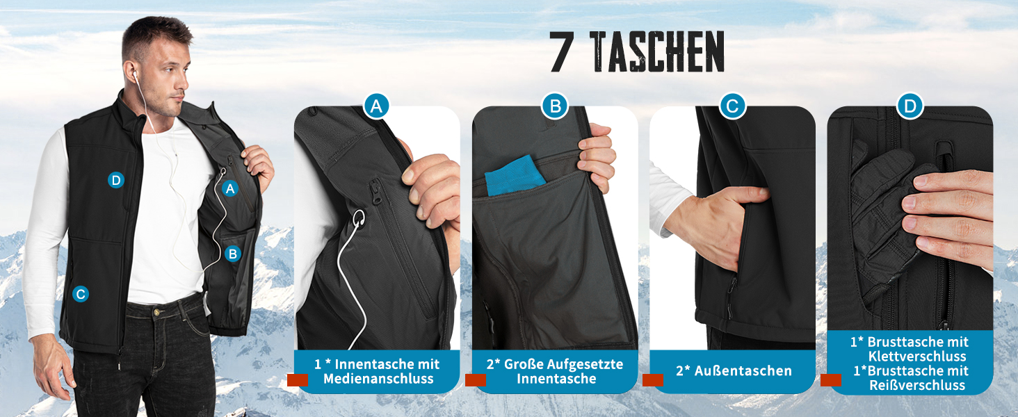 Чоловіча безрукавна куртка-софтшелл 33,000ft, чорна. Водонепроникна, з флісовою підкладкою.