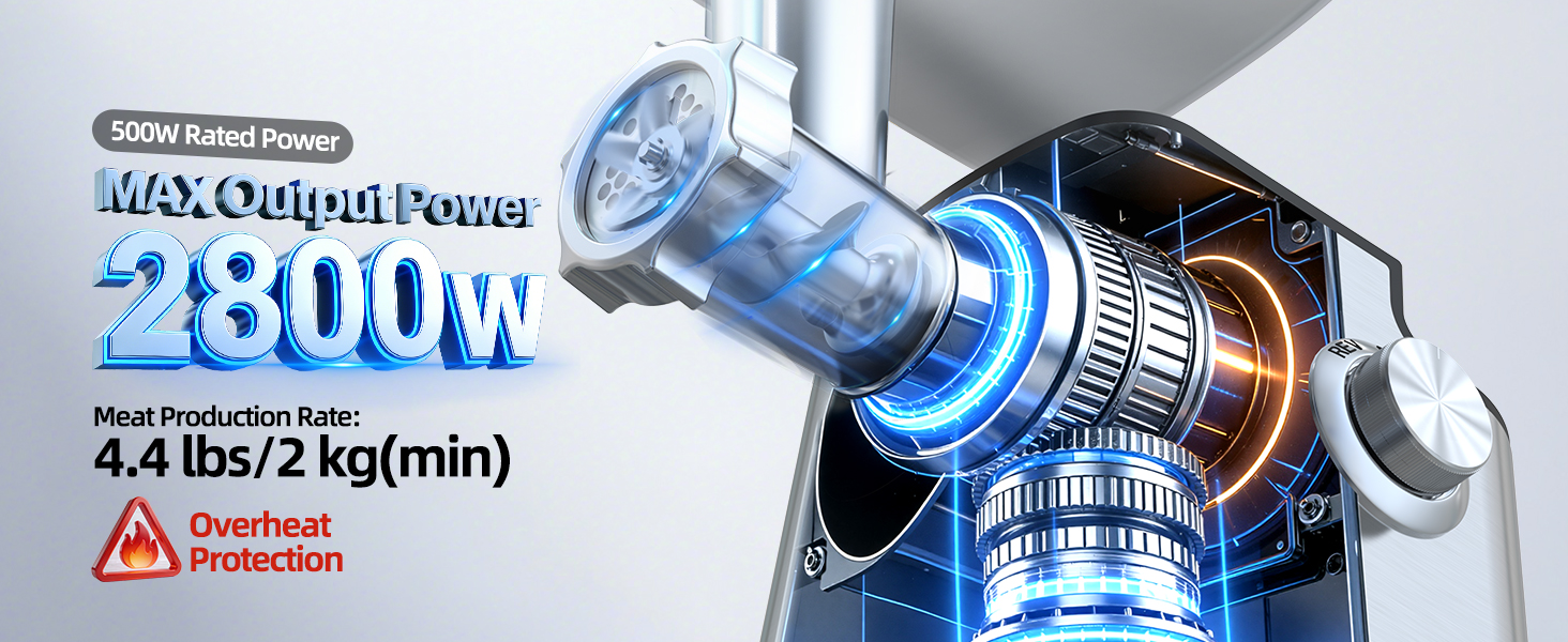 М'ясорубка електрична FIMEI 4-в-1 з насадками для ковбас та печива, нержавіюча сталь