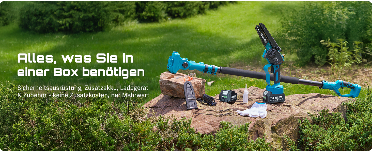 Акумуляторна міні-пила SEESII 6 дюймів (8000mAh) з автоматичною змащенням та запасним ланцюгом - для стрижки гілок та дерева