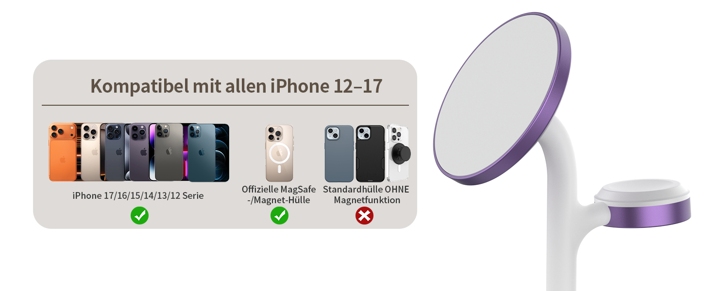 3-в-1 Бездротова Зарядка для Багатьох Пристроїв: iPhone, iWatch, AirPods (15W, MagSafe, Lila)