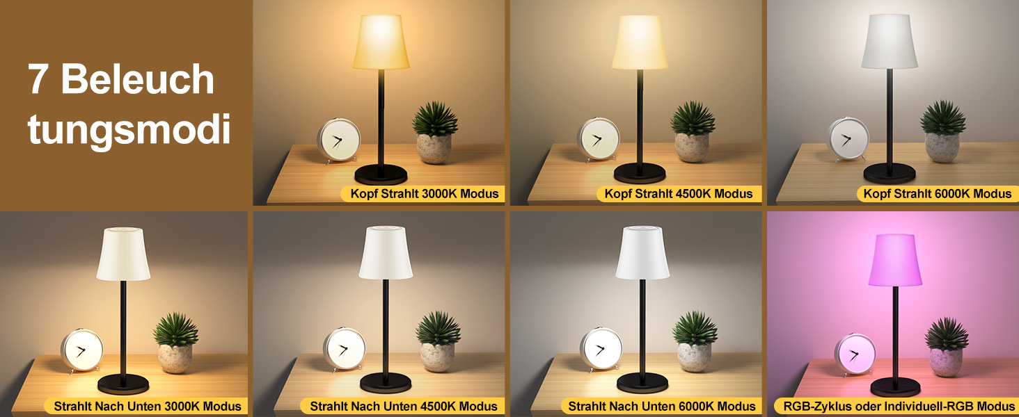 Бездротова LED лампа Suright для столу з регулюванням яскравості, 3 кольори + RGB, сенсорне керування, водонепроникність IP54, для ресторану, спальні, вечірки, кемпінгу, кав'ярні