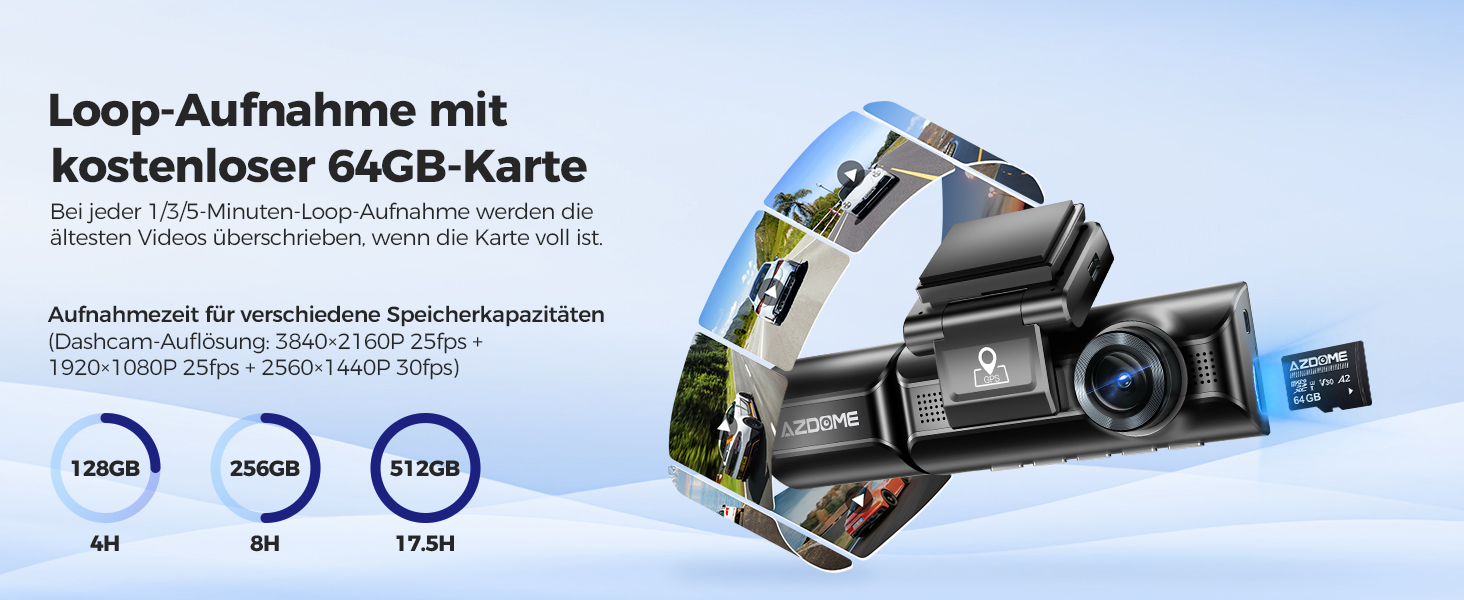 Відеореєстратор AZDOME M550 MAX 4K+ з двома камерами, WiFi, GPS, нічне бачення, паркувальний режим, 64GB SD, WDR, G-сенсор, 3.19”