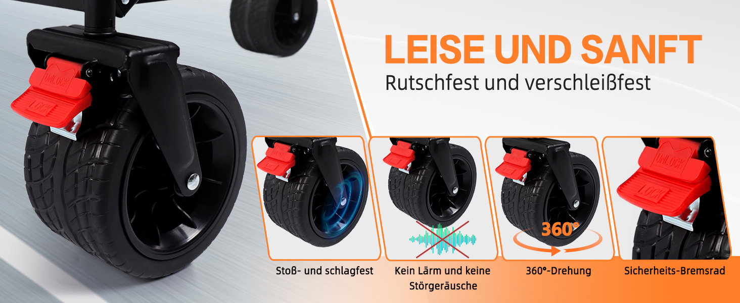 3 в 1 вагончик-тележка складний з гальмами, 150л, 136кг, чорний