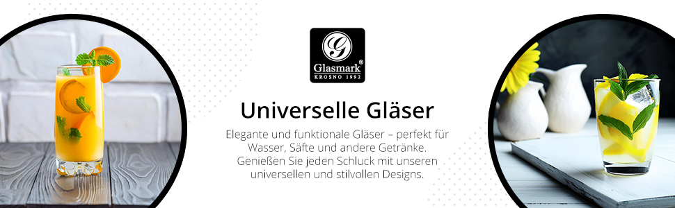 Набір склянок Glasmark Krosno для води, коктейлів та лонгдринків 6x300 мл з кришталевим ефектом, прозорі, для посудомийної машини