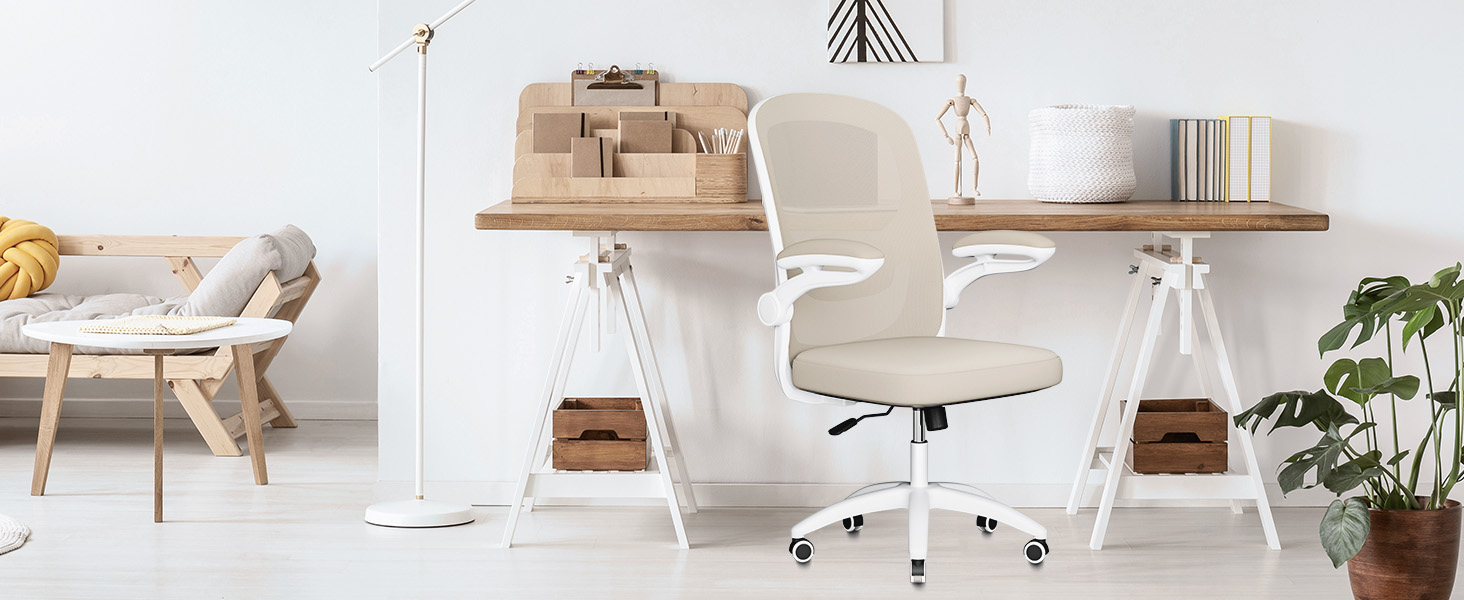 Офісний стіл ергономічний, комп'ютерний стілець з 4D поперековою підтримкою, регульовані підлокітники, сітчаста спинка, відповідає EN12520, сірий бежевий