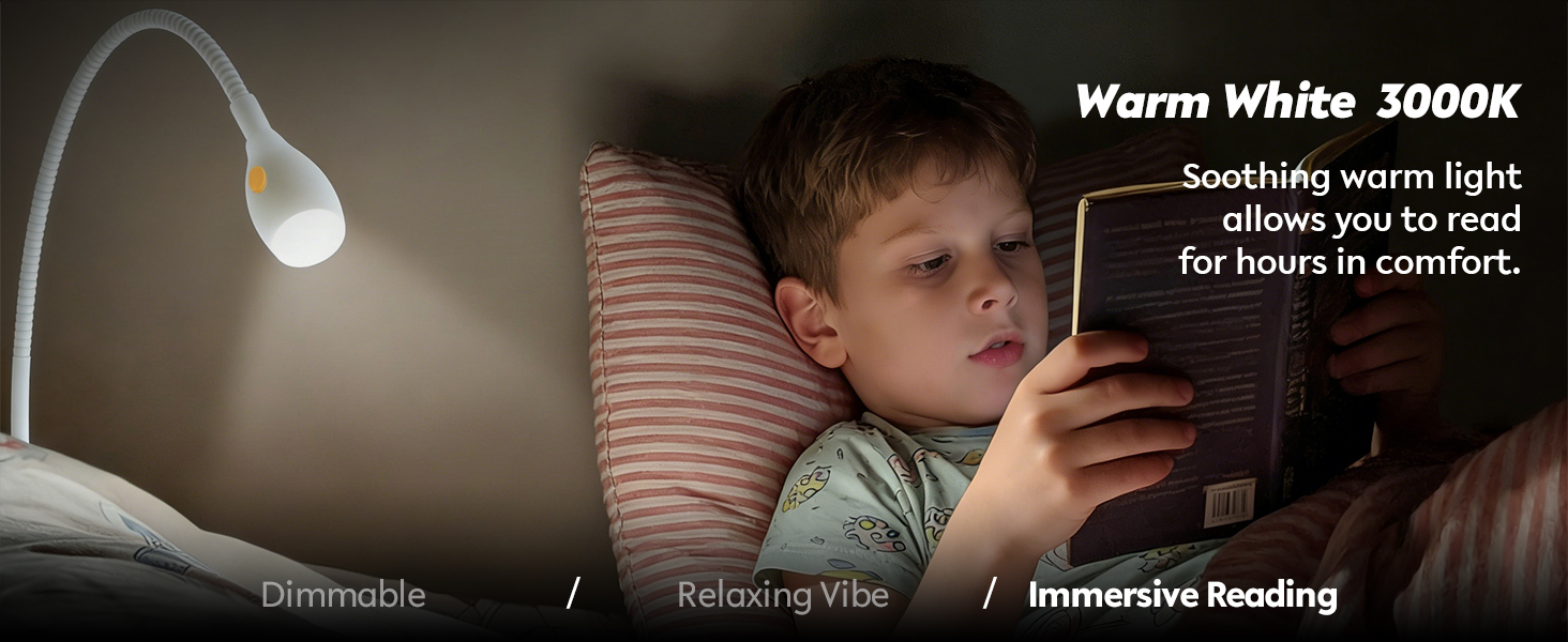 Світлодіодна настільна лампа Acegoo для читання з гнучким регульованим кронштейном (білий). Лампа для ліжка, настінна, диммована, 3000K, поворотна головка для спальні та книг.