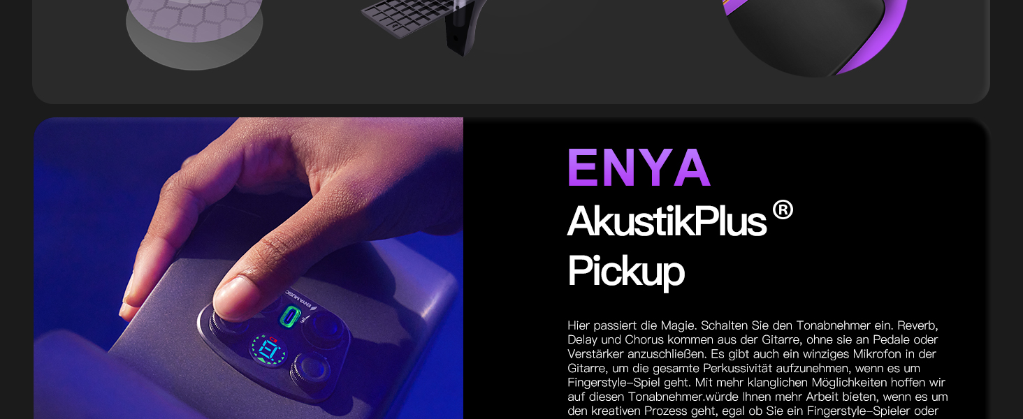 Електроакустична гітара Enya X4 Pro Mini 3/4 - Початковий набір для дітей та дорослих з підсилювачем Smart AcousticPlus, чорний колір