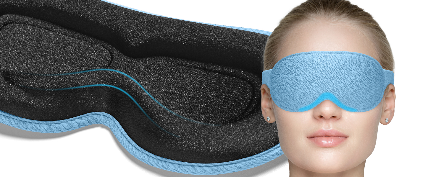 Маска для сну Trilancer з блокуванням світла 99.99%, 3D дизайн, комфортна для бічних снів, для відпочинку, медитації, подорожей та сну (Блакитна)