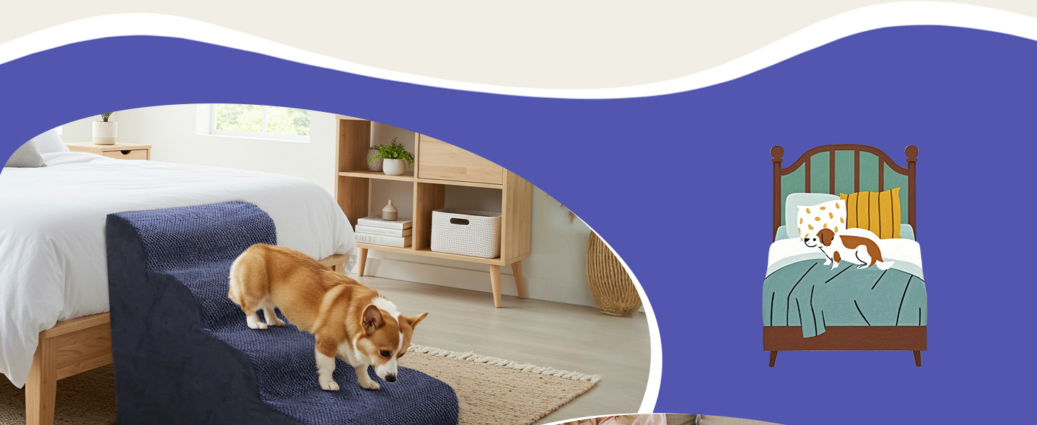 Сходинки для собак Eukue: 2/4 сходинки для маленьких собак до ліжка/дивану, з щільного пінополіуретану, портативні, знімний чохол (білий/синій)