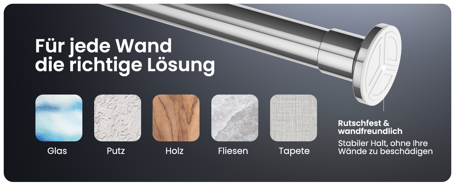 Штанга для душу без свердління 160-210 см, срібна, Ø 25 мм, телескопічна. Підходить для ванної, душу та перегородки. Штанга з нержавіючої сталі