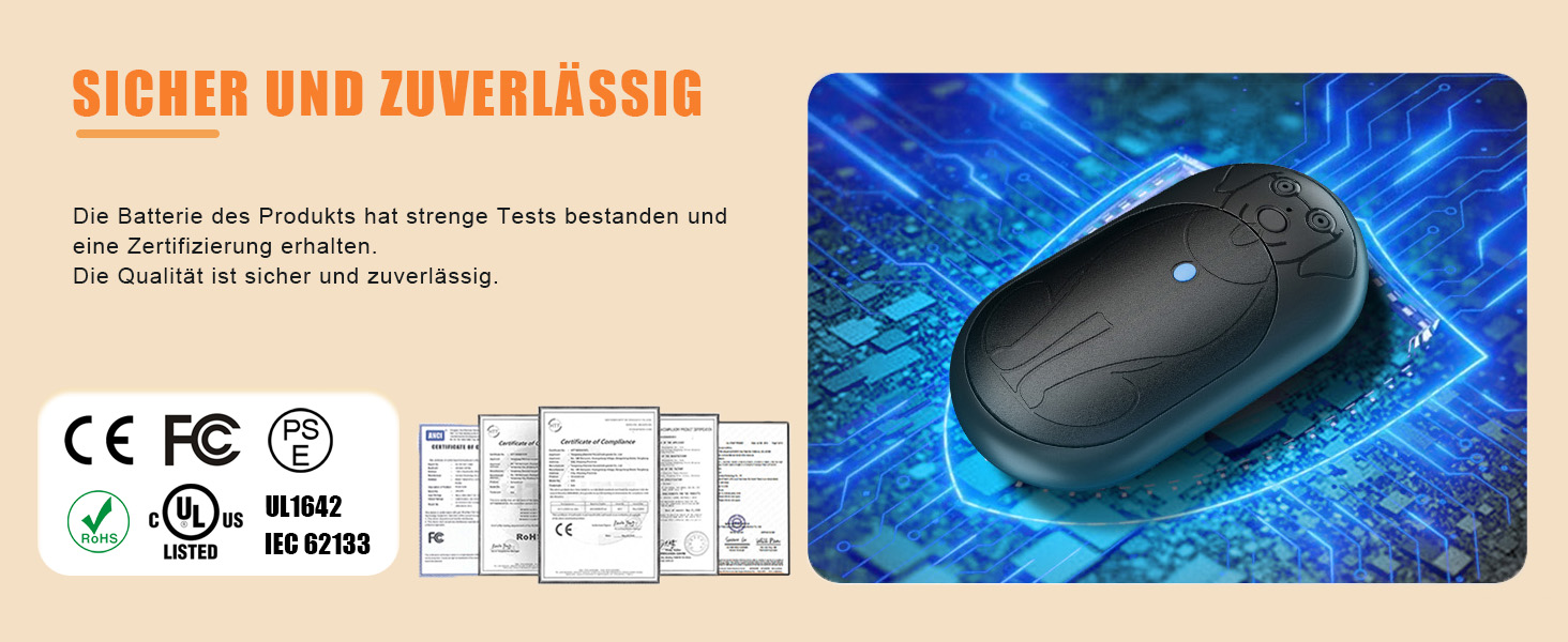 Електричні грілки для рук 6000mAh (2 шт.) - багаторазові, USB-C, 3 режими нагріву, подарунок для жінок, чоловіків, дітей, для катання на лижах, піших прогулянок, чорний