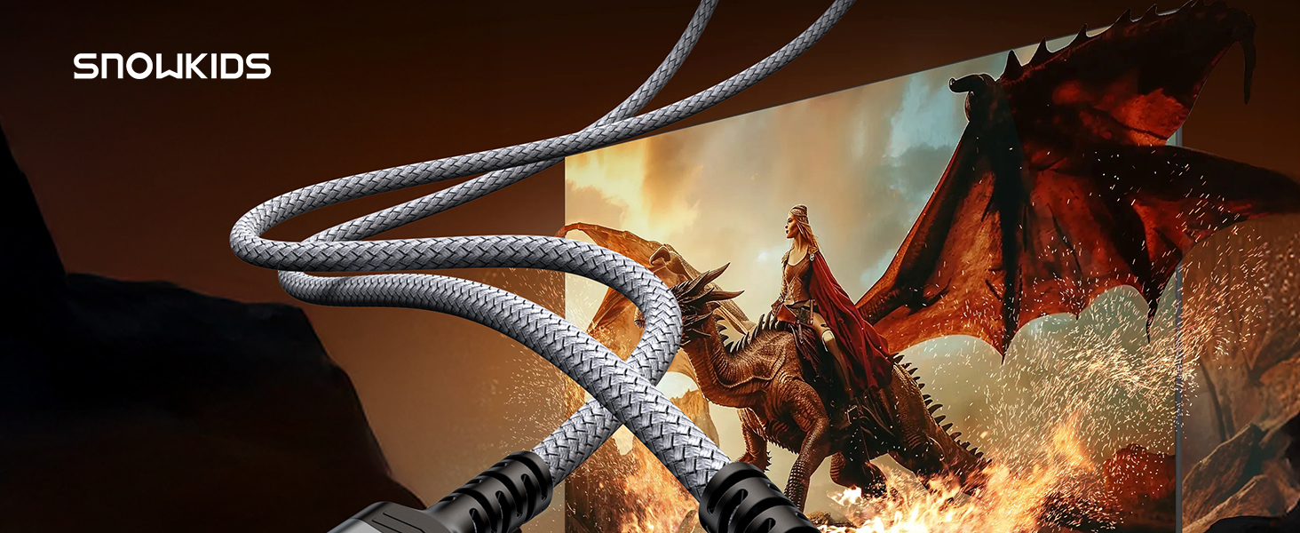 HDMI 2.1 кабель SNOWKIDS 2 метри: 8K@60Hz, 4K@120Hz, 48Gbps, HDR, eARC, HDCP 2.3, сумісний з PS5/PS4/PS3, HDTV, монітор