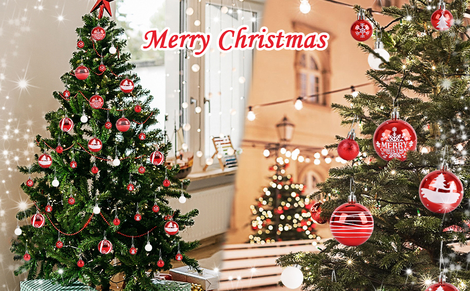 Ялинкові кулі Ilauke, 44 шт. Пластикові кулі червоно-білі, 3 та 6 см. Декорації для ялинки, прикраси на свята, для дому, вечірки, весілля, Різдво.