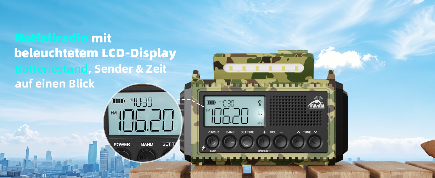Радіо Roxicosly на ручному привіді, радіо екстреного зв'язку з Power Bank, AM/FM/SW радіо, ручне радіо та радіо 5-ти режимів з приймачем на весь світ. Як ліхтарик та зарядний пристрій, для активного відпочинку, кемпінгу, походів (Зелений камуфляж, 12000mAh)