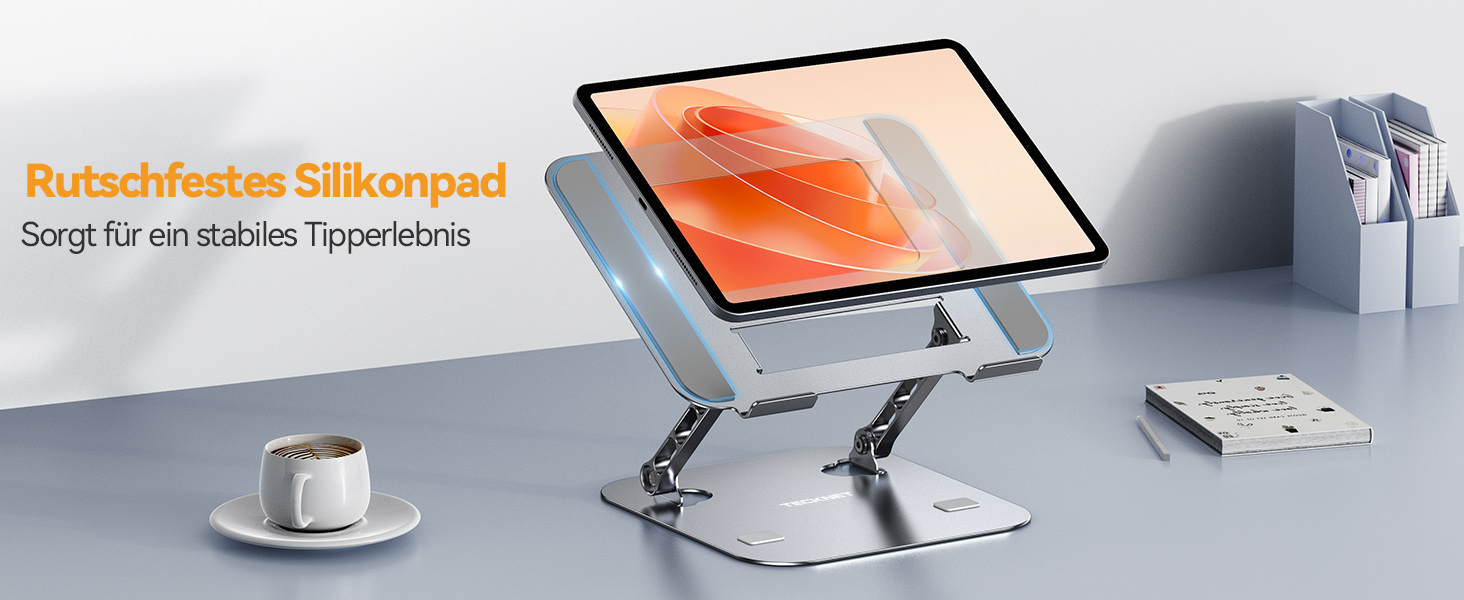 Підставка для ноутбука TECKNET регульована по висоті, ергономічна, складна, з вентиляцією, сумісна з 11-17.3 дюймами, для MacBook та планшетів (срібна)