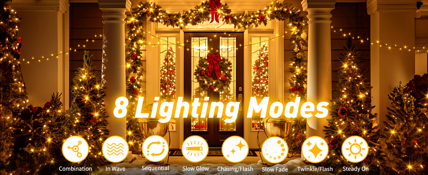 Гірлянда світлодіодна для прикраси ялинки та дому, 80м, 800 LED, вологостійка, з пультом, таймером, 8 режимів, тепле біле світло, для саду, вечірки, святкування Різдва