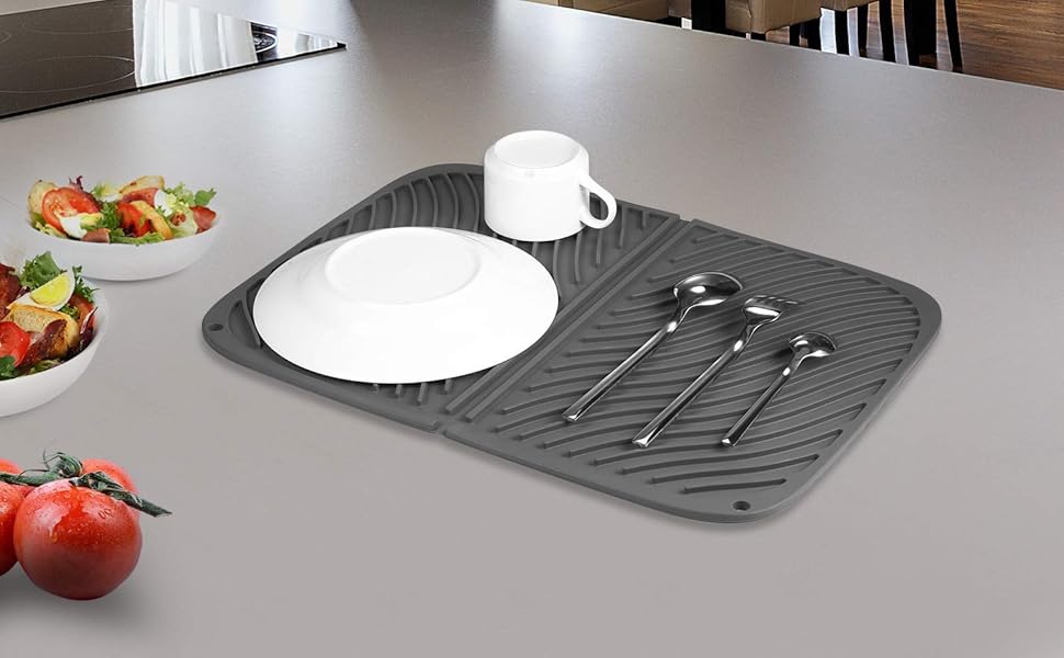 Силиконова підставка для сушіння посуду IYYI (LSD-Black) - велика, термостійка, швидковисихаюча, 23.5 x 15.2''