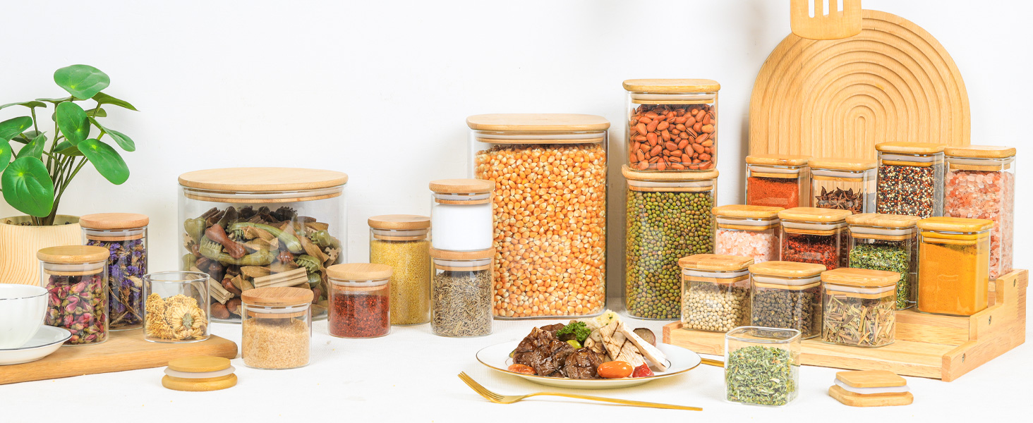 Набір скляних баночок для спецій ComSaf 120 мл (12 шт.) з етикетками, дерев'яними кришками та щільним закриттям