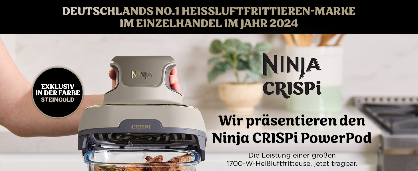 Портативна аерофритюрниця Ninja CRISPi 4-в-1, 3.8 л, 1700 Вт, стільно-сірий з золотим