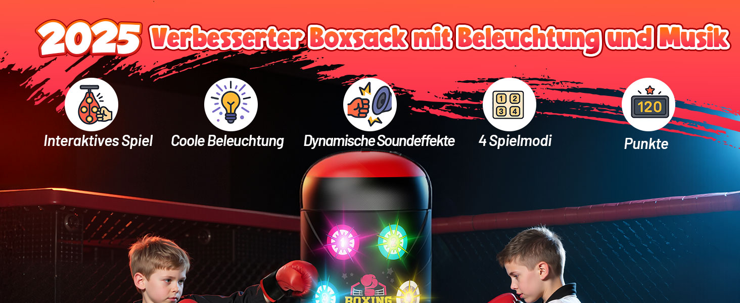 Інтерактивна дитяча боксерська груша з підсвіткою та звуком, надувна, з рукавичками, для хлопчиків 6-12 років, червона