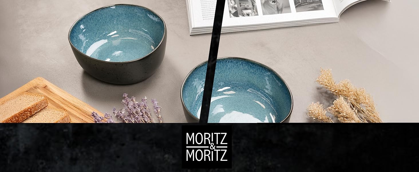 Набір кавових чашок Moritz & Moritz ORGANIC 6 шт. - керамічні чашки з унікальним градієнтом кольору, 2 сервіровочні тарілки, придатні для миття в посудомийній машині (Блакитний)