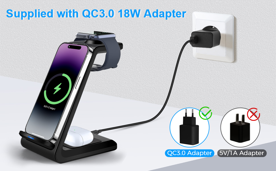 3-в-1 Бездротова зарядка Induktive для iPhone, Apple Watch та AirPods Pro