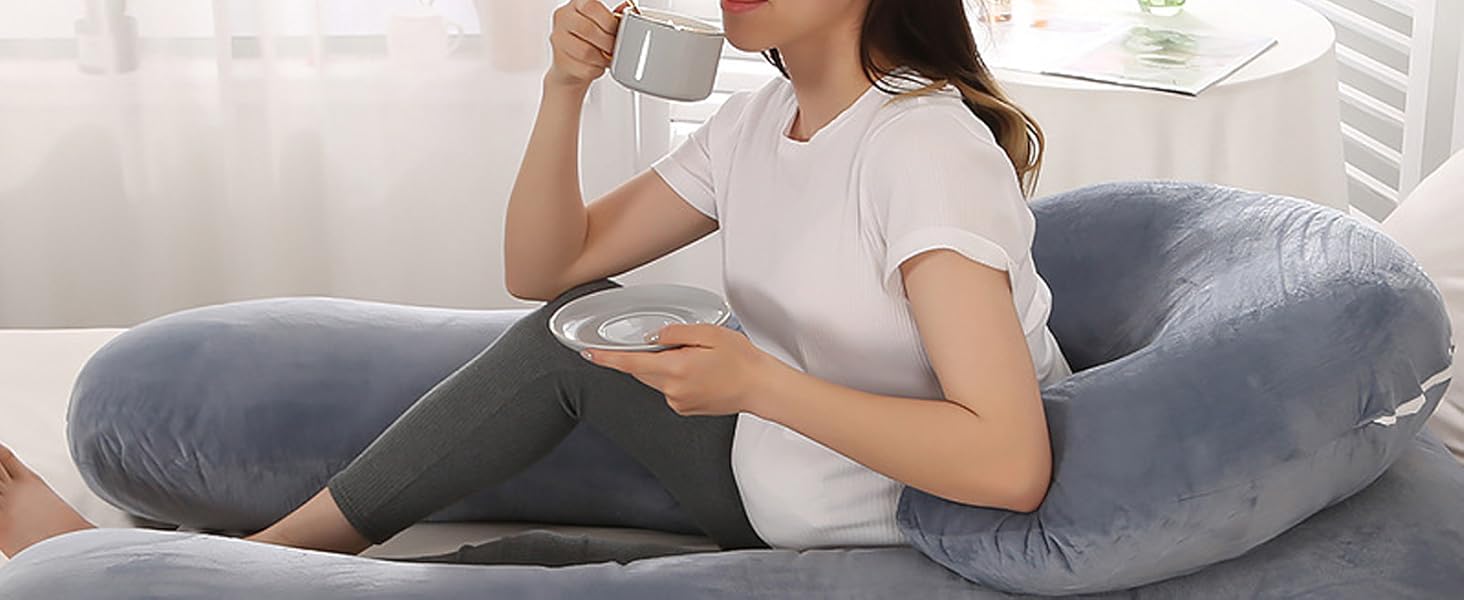 Подушка для вагітних Caliyo 2 шт. U-подібної форми, для сну на боці, з чохлом, велика подушка для годування, подушка для вагітних та комфортна подушка для дорослих (сірий, кристалевий велюр)