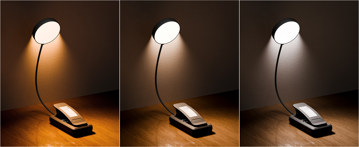 Ліхтарик для читання LQWELL на шию, LED, 3 кольори/яскравості, гнучкий, акумуляторний, для читання, рукоділля (чорний, комплект 3 шт)